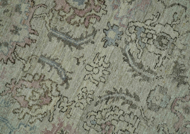 Distressed Traditional Design Beige, Brown And Pink 8x10 Hand Knotted wool rug - The Rug Decor