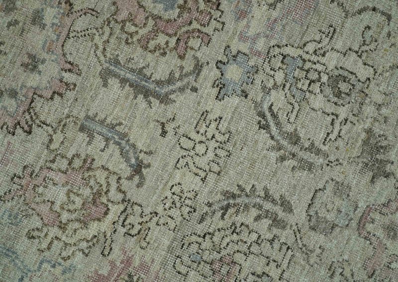 Distressed Traditional Design Beige, Brown And Pink 8x10 Hand Knotted wool rug - The Rug Decor