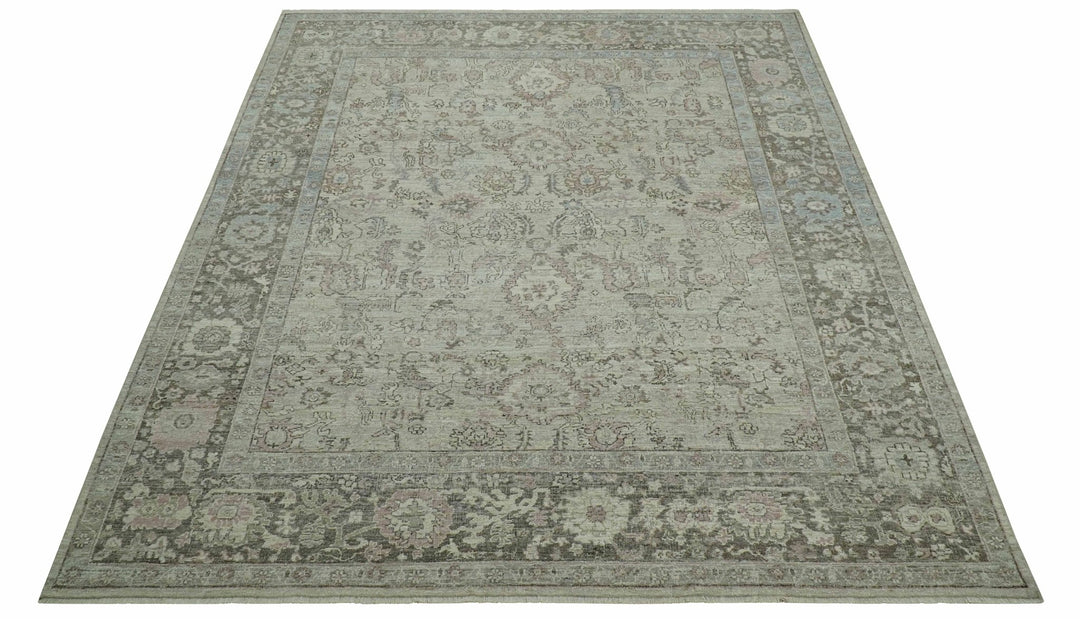 Distressed Traditional Design Beige, Brown And Pink 8x10 Hand Knotted wool rug - The Rug Decor
