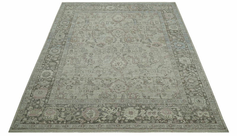 Distressed Traditional Design Beige, Brown And Pink 8x10 Hand Knotted wool rug - The Rug Decor
