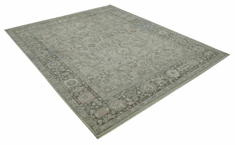 Distressed Traditional Design Beige, Brown And Pink 8x10 Hand Knotted wool rug - The Rug Decor