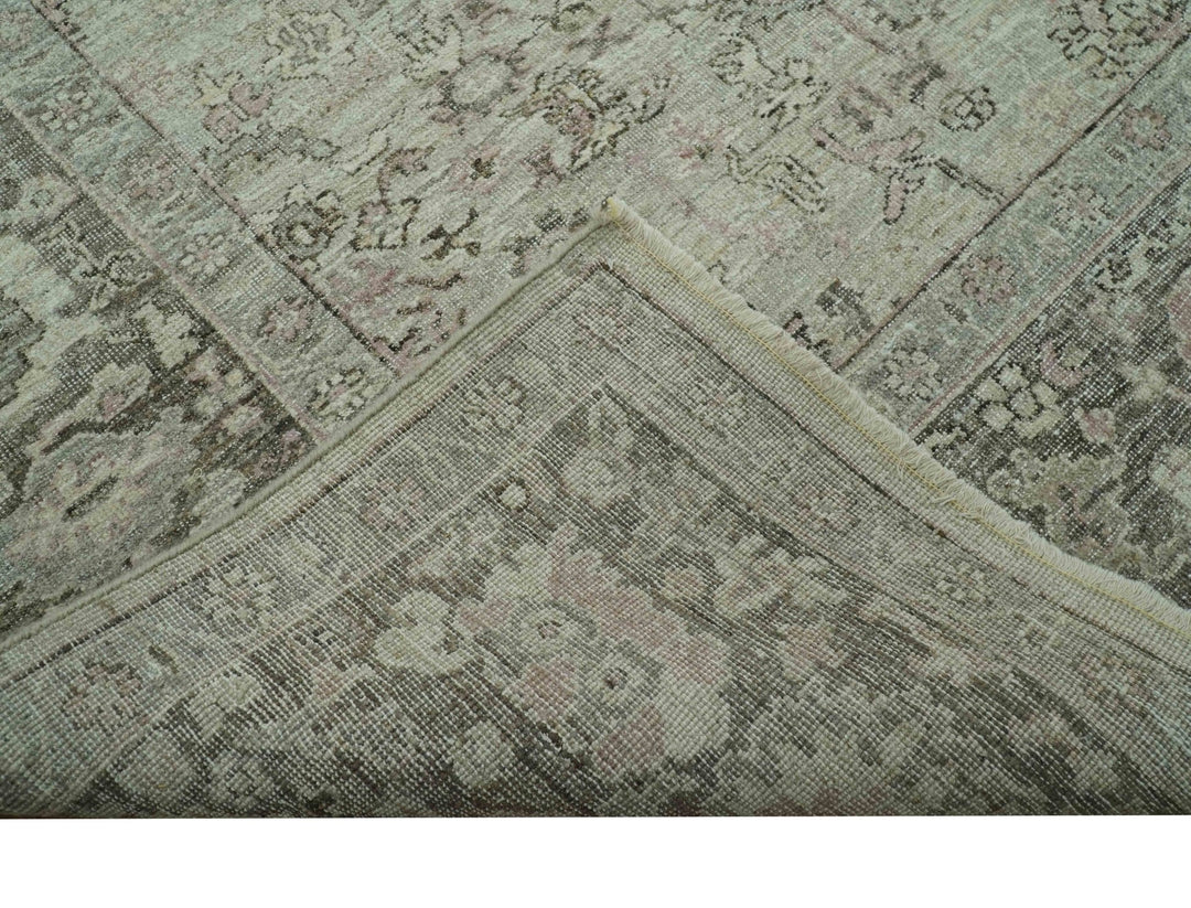Distressed Traditional Design Beige, Brown And Pink 8x10 Hand Knotted wool rug - The Rug Decor