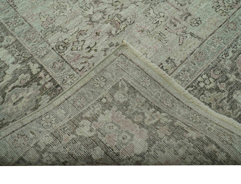 Distressed Traditional Design Beige, Brown And Pink 8x10 Hand Knotted wool rug - The Rug Decor