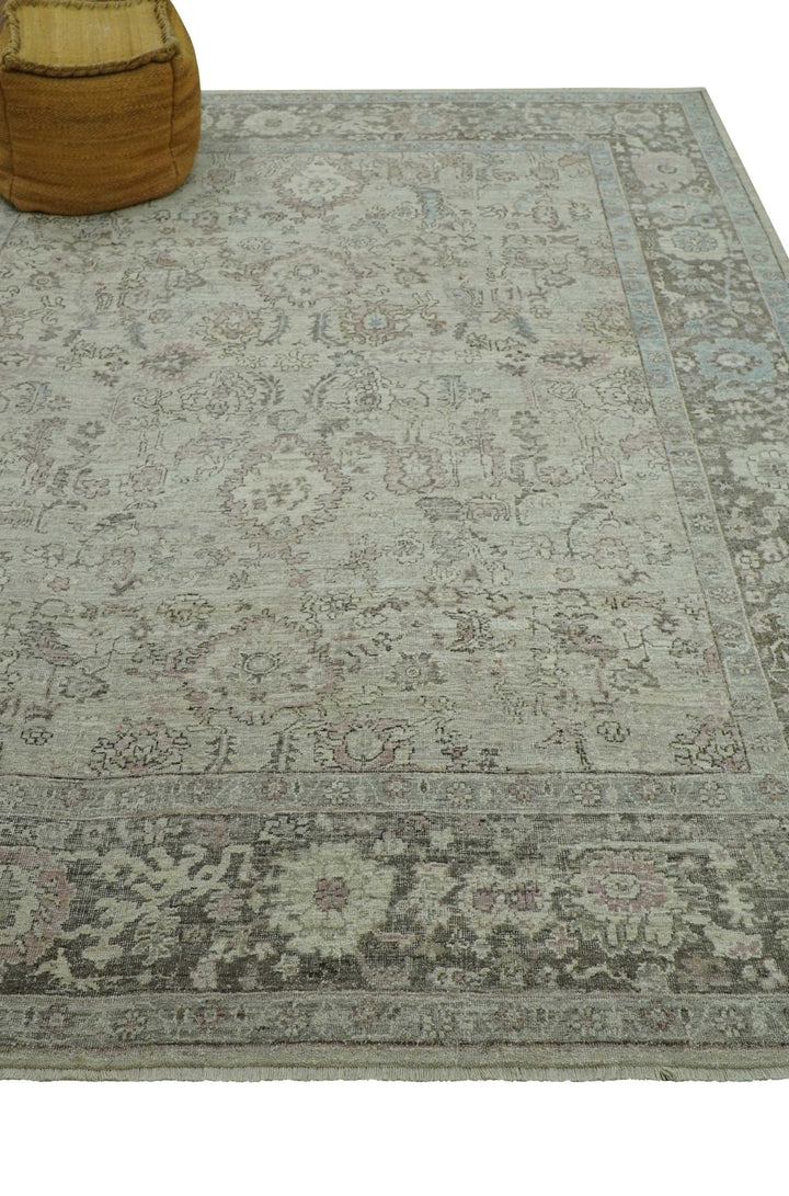 Distressed Traditional Design Beige, Brown And Pink 8x10 Hand Knotted wool rug - The Rug Decor