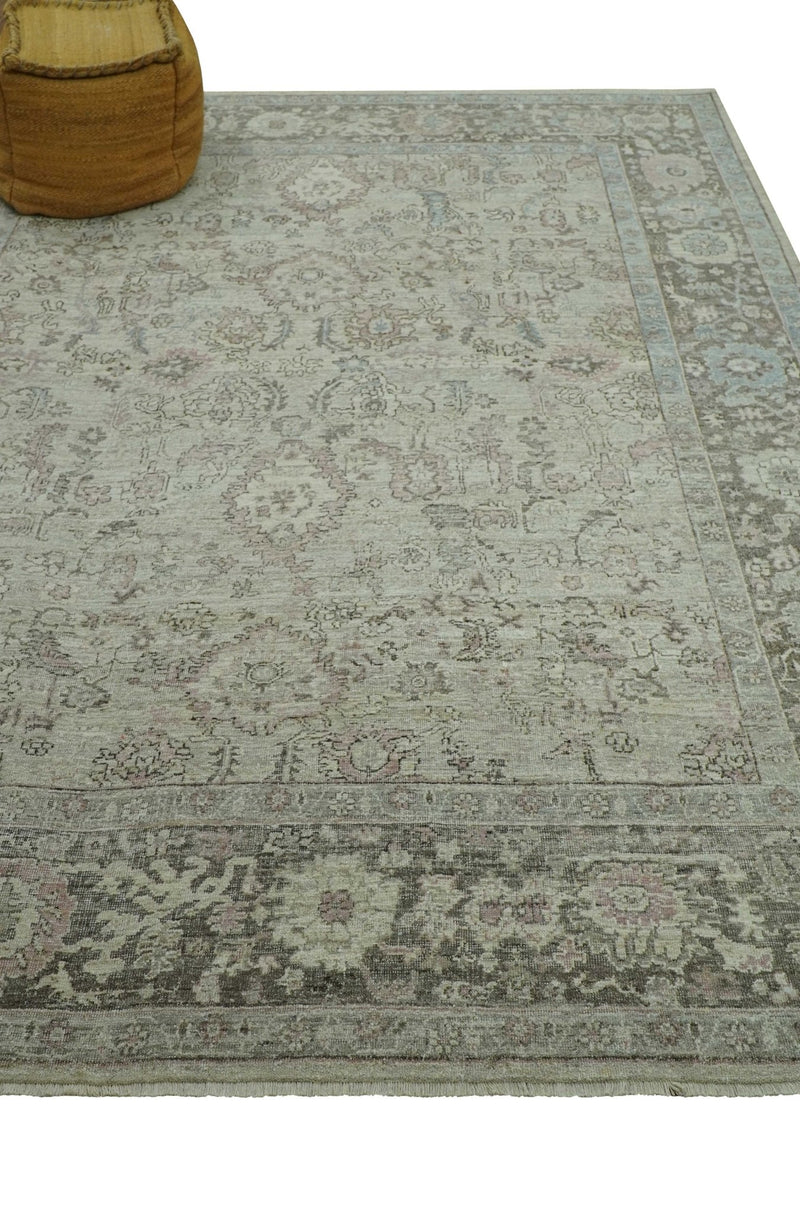 Distressed Traditional Design Beige, Brown And Pink 8x10 Hand Knotted wool rug - The Rug Decor