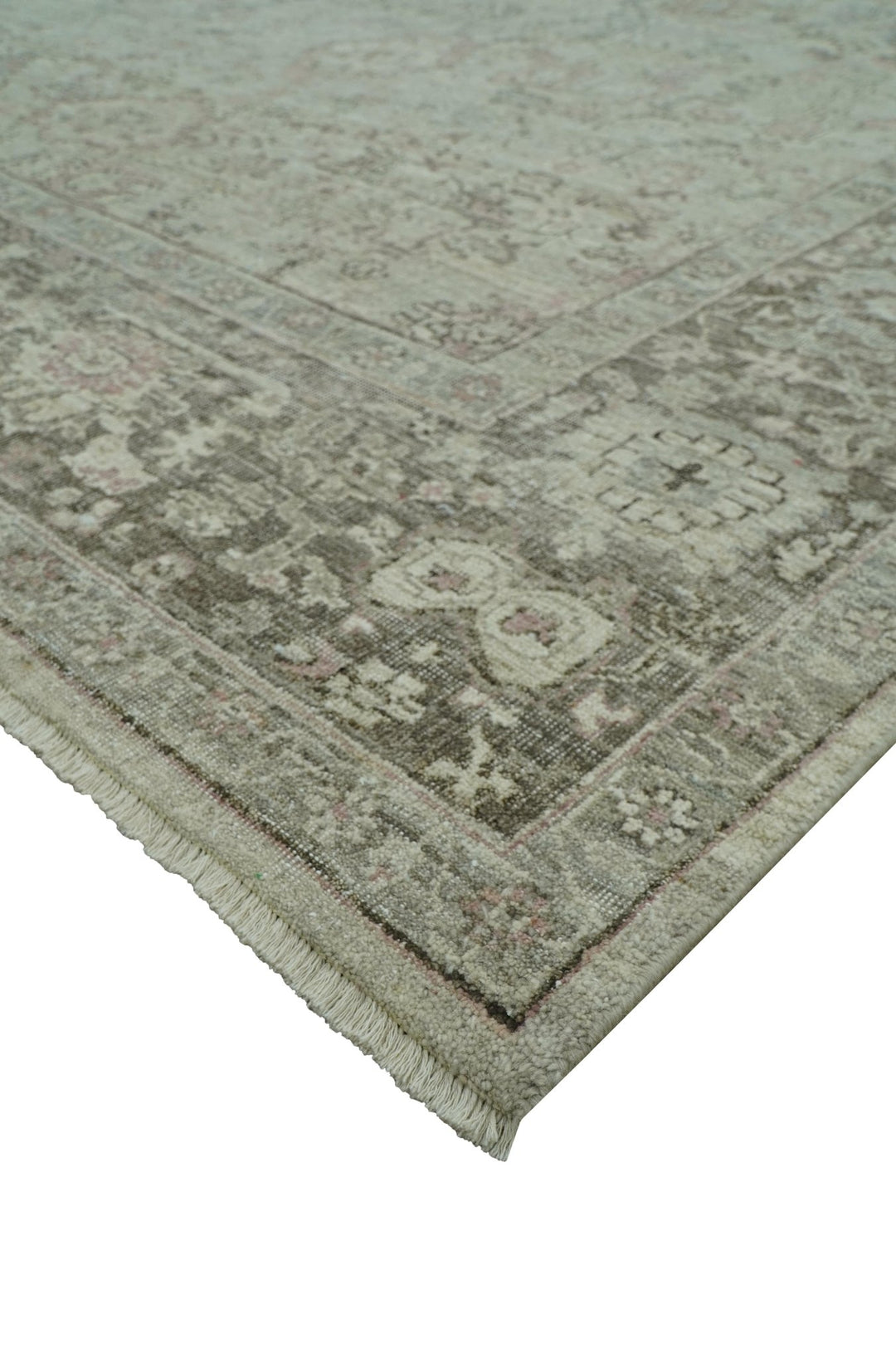 Distressed Traditional Design Beige, Brown And Pink 8x10 Hand Knotted wool rug - The Rug Decor