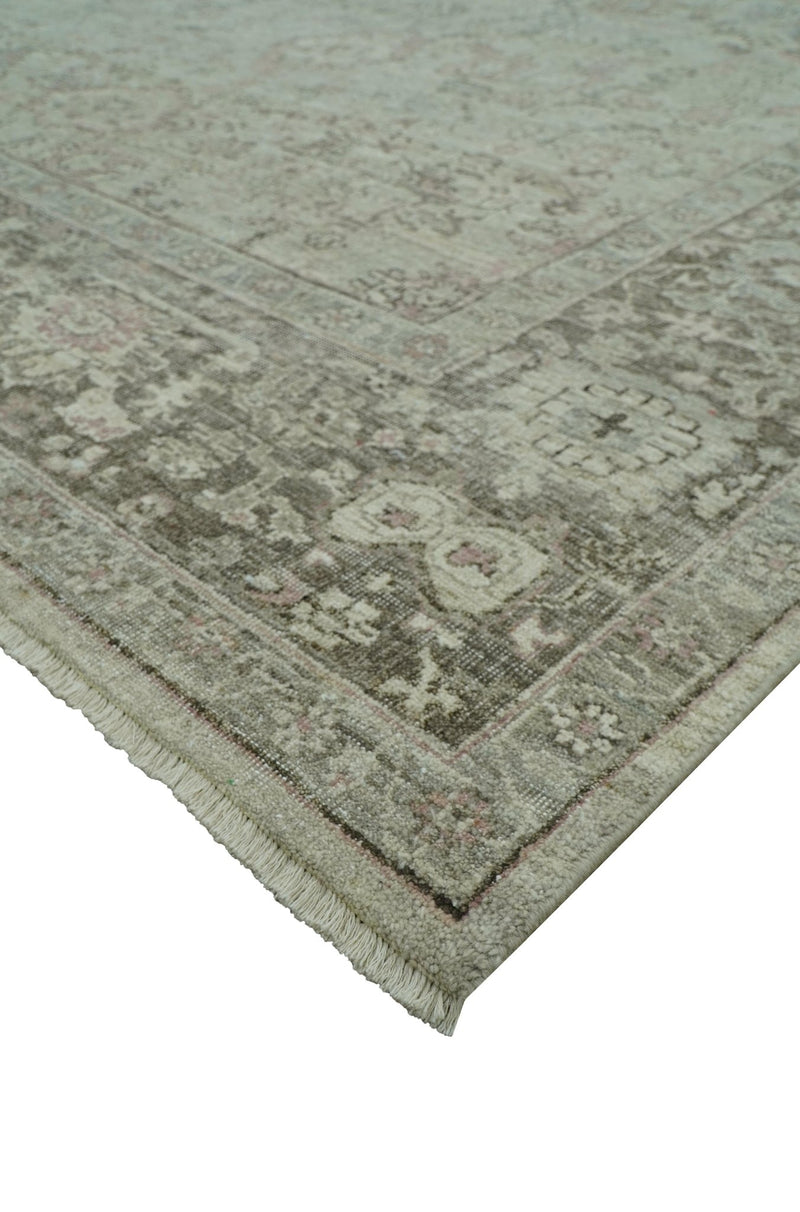Distressed Traditional Design Beige, Brown And Pink 8x10 Hand Knotted wool rug - The Rug Decor