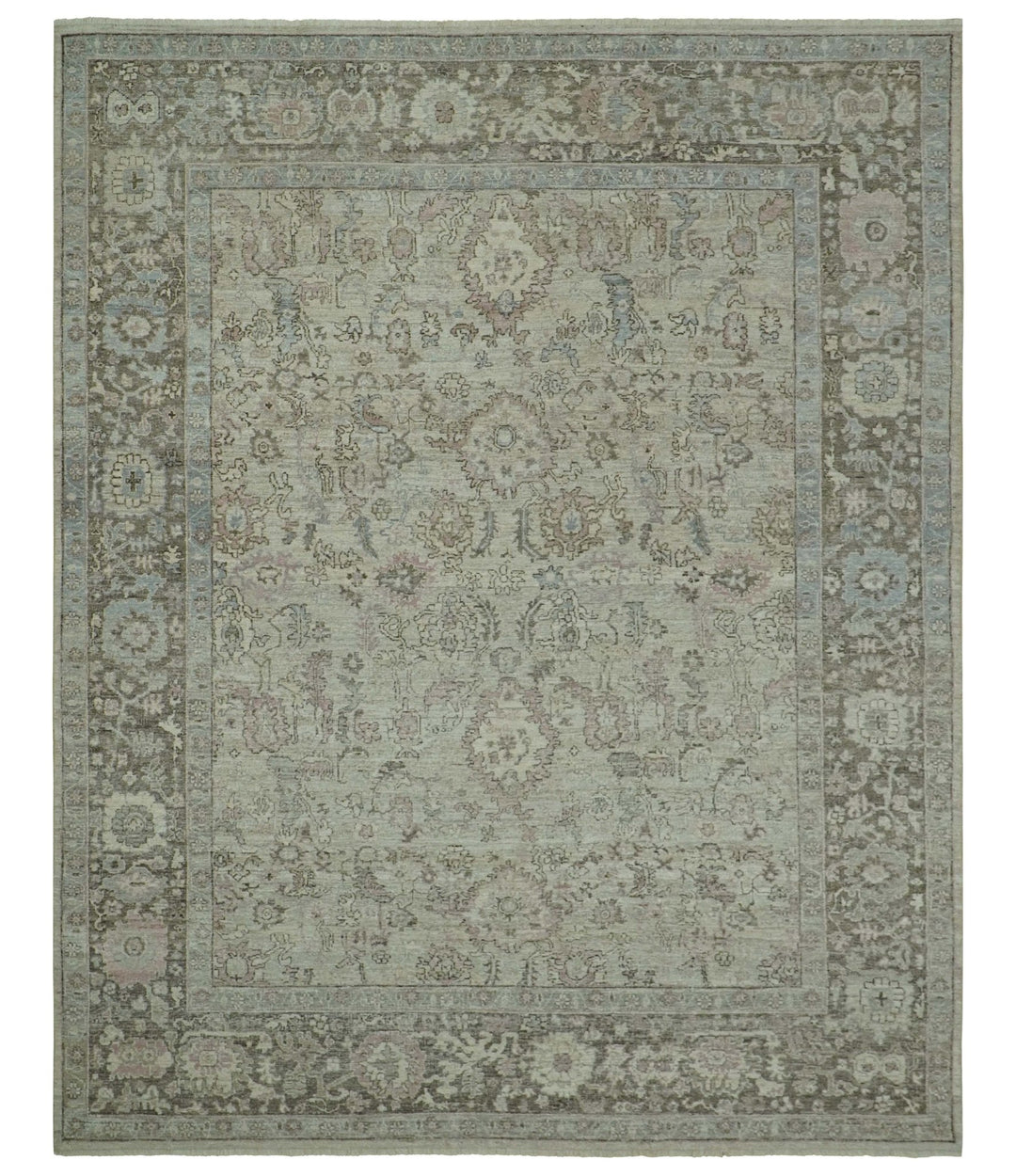 Distressed Traditional Design Beige, Brown And Pink 8x10 Hand Knotted wool rug - The Rug Decor