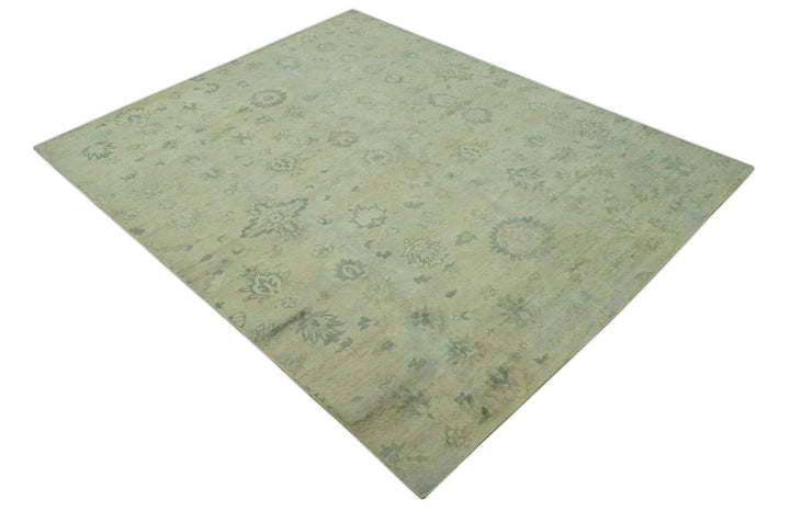 Distressed Traditional Design Blue And Beige Hand Knotted 8x10 Wool Area Rug - The Rug Decor
