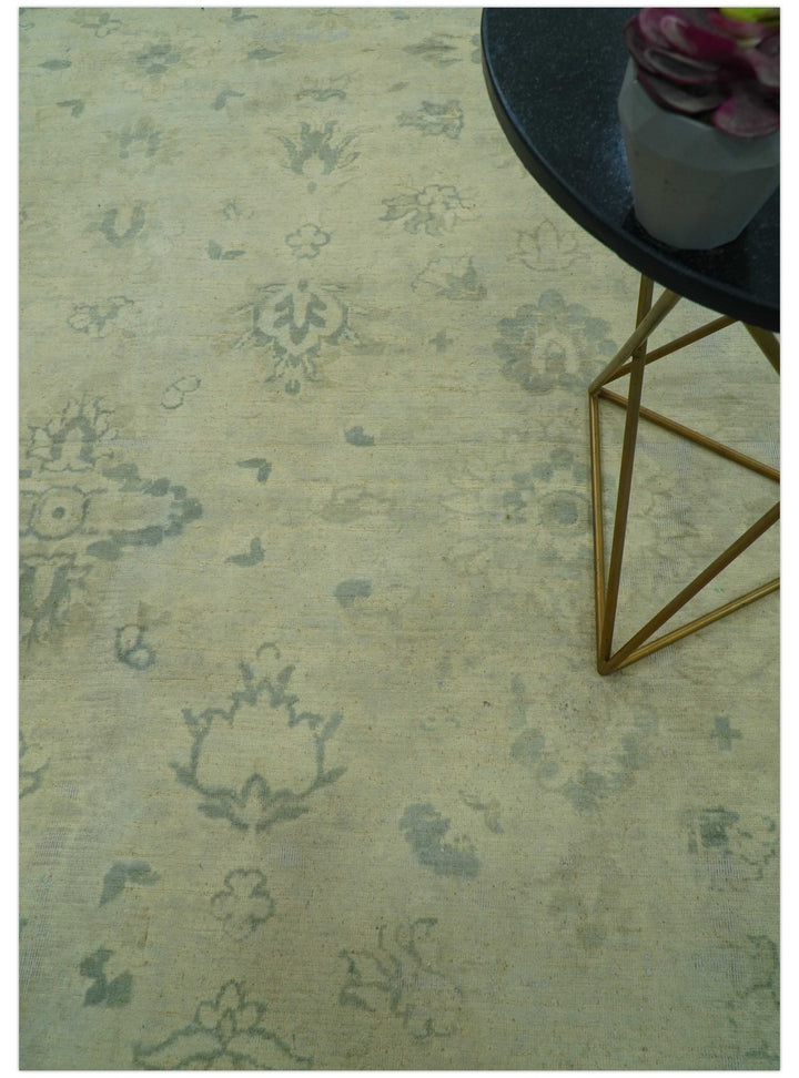 Distressed Traditional Design Blue And Beige Hand Knotted 8x10 Wool Area Rug - The Rug Decor