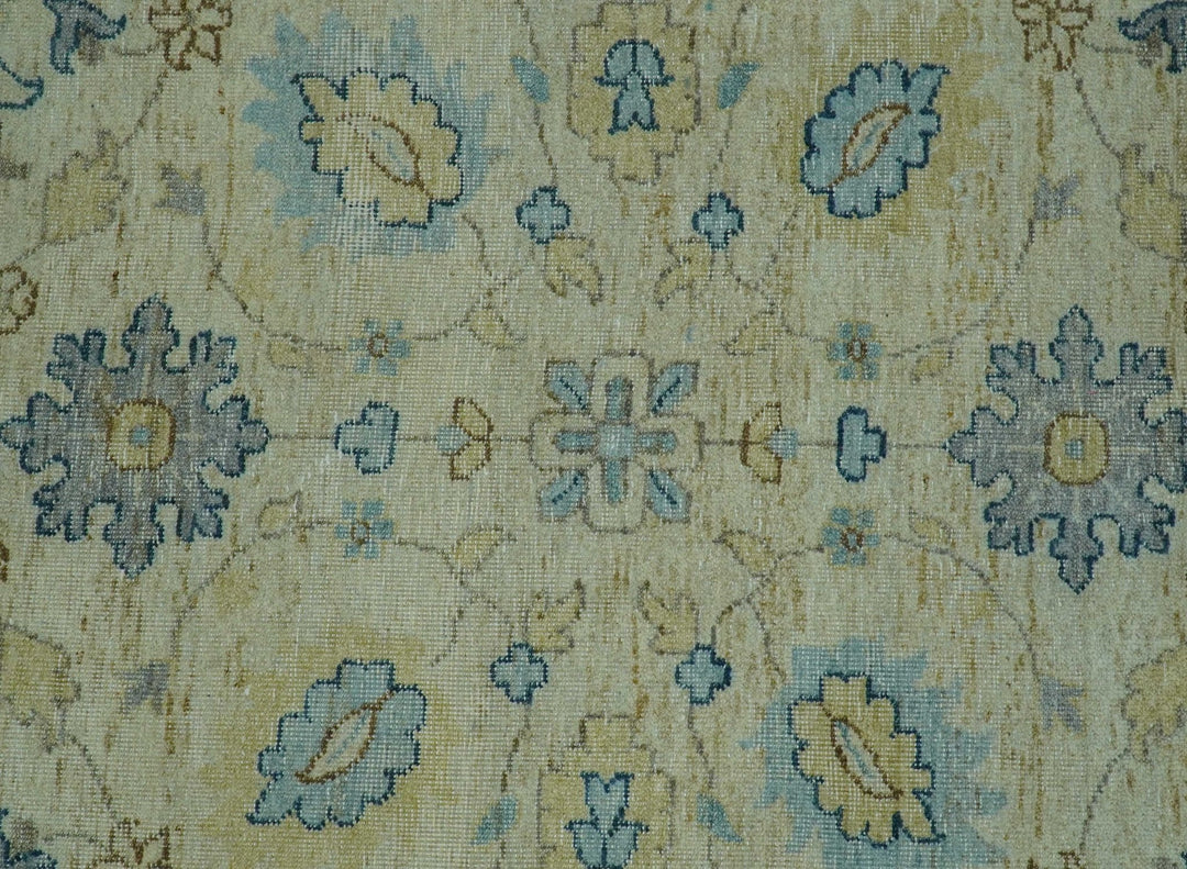 Distressed traditional Design Blue And Beige Hand Knotted 8x10 Wool Area Rug - The Rug Decor