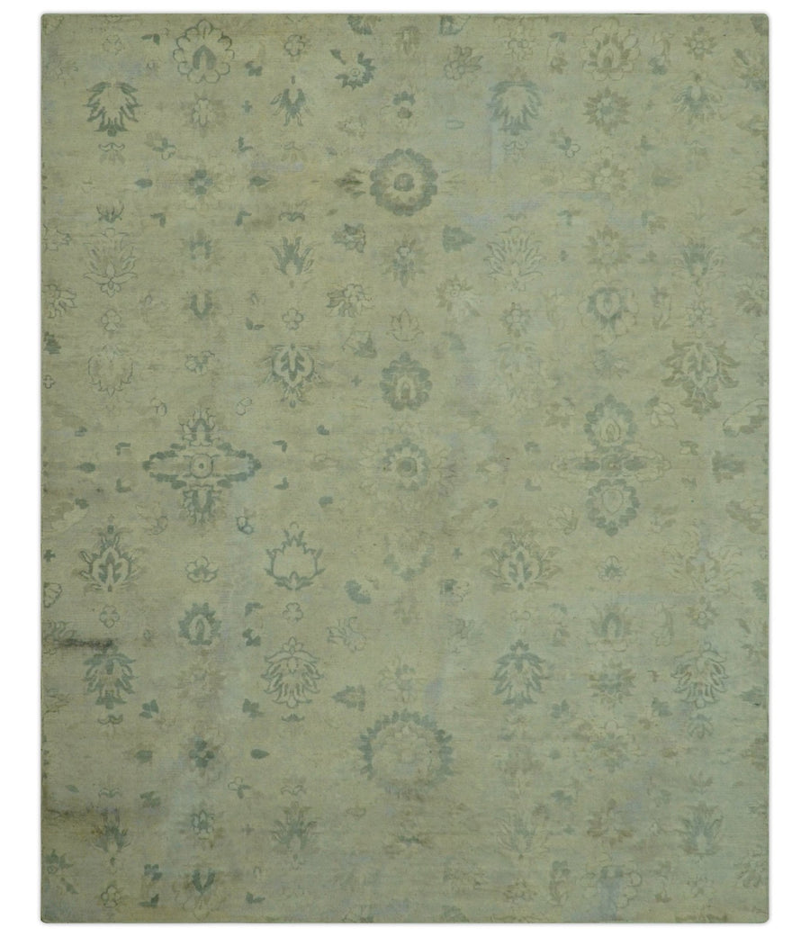 Distressed Traditional Design Blue And Beige Hand Knotted 8x10 Wool Area Rug - The Rug Decor