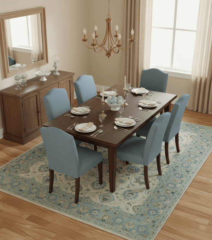 Distressed traditional Design Blue And Beige Hand Knotted 8x10 Wool Area Rug - The Rug Decor