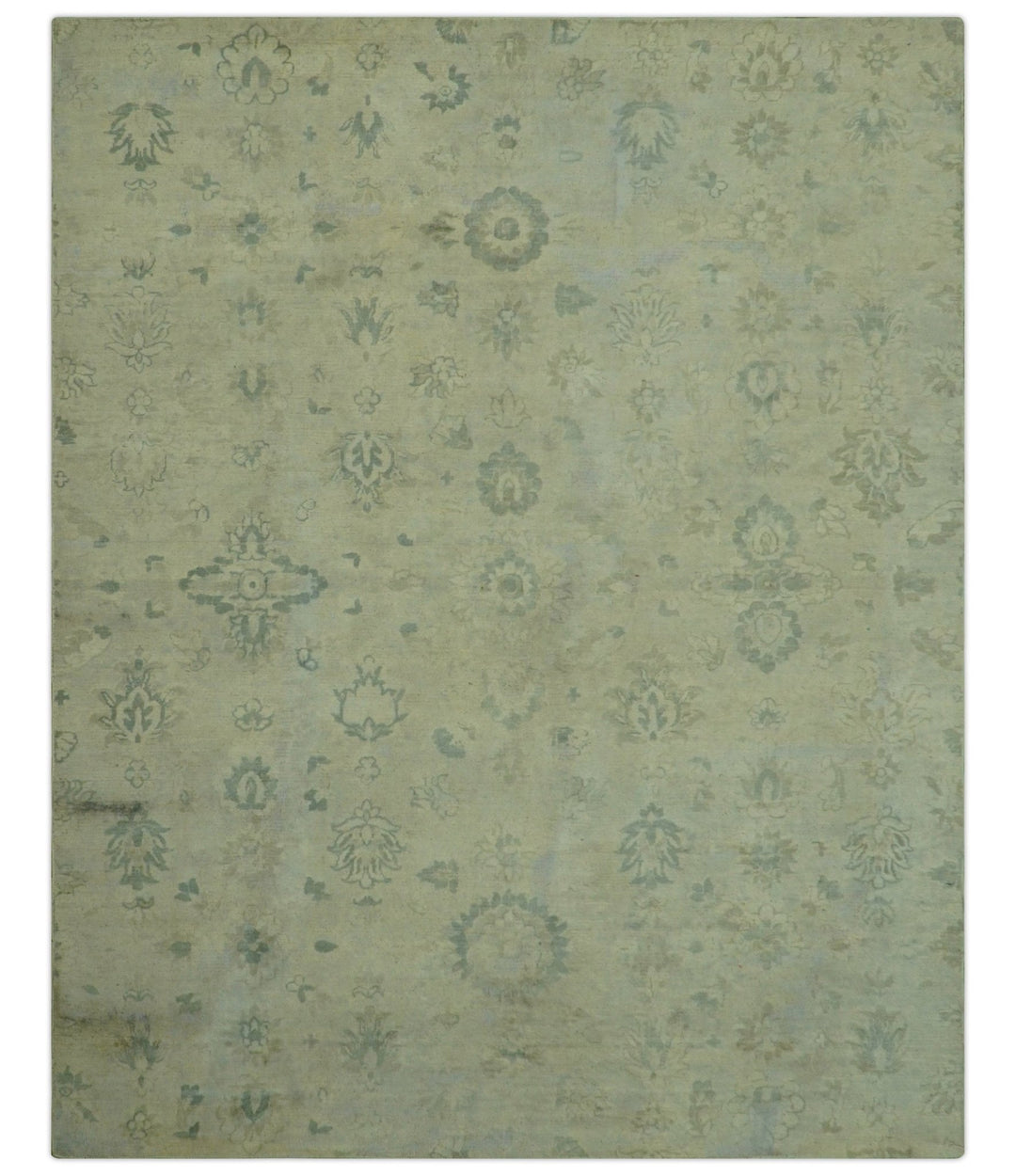 Distressed Traditional Design Blue And Beige Hand Knotted 8x10 Wool Area Rug - The Rug Decor