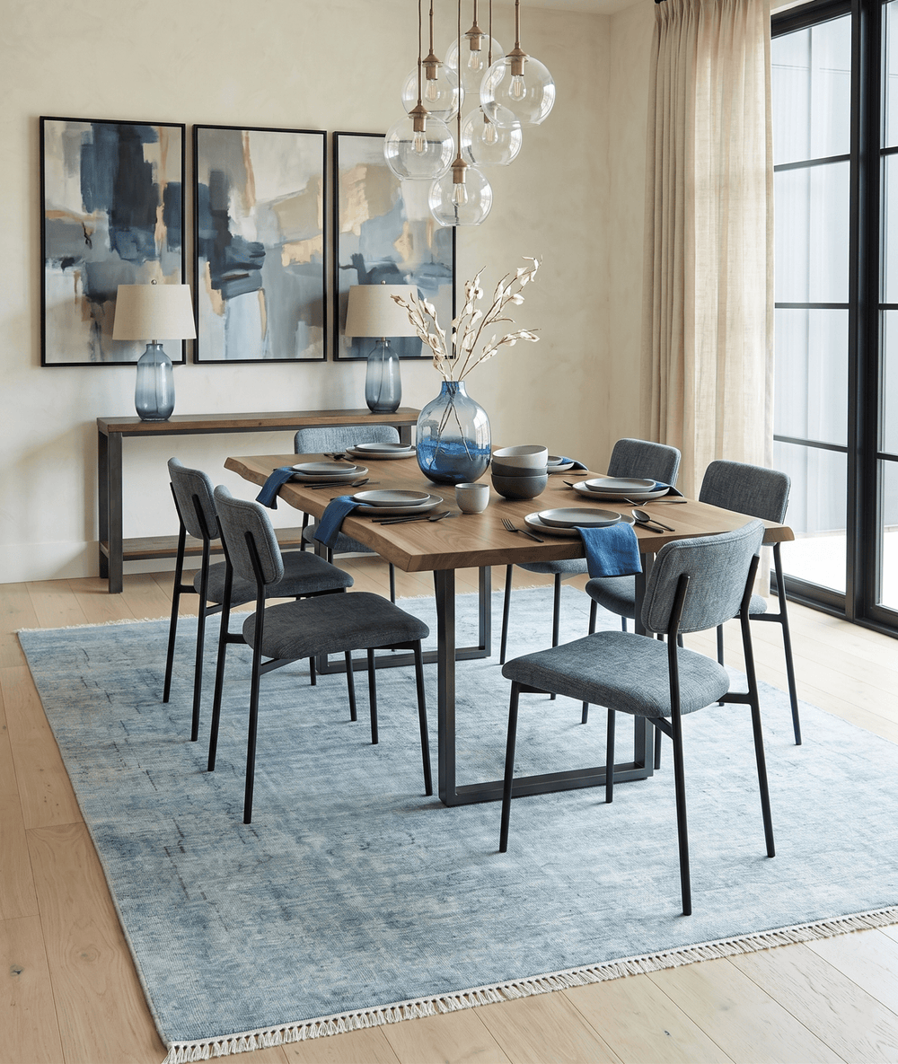 Distressed Vintage 8x11 Blue Modern Oxidized Textured Low Pile Wool Rug - The Rug Decor