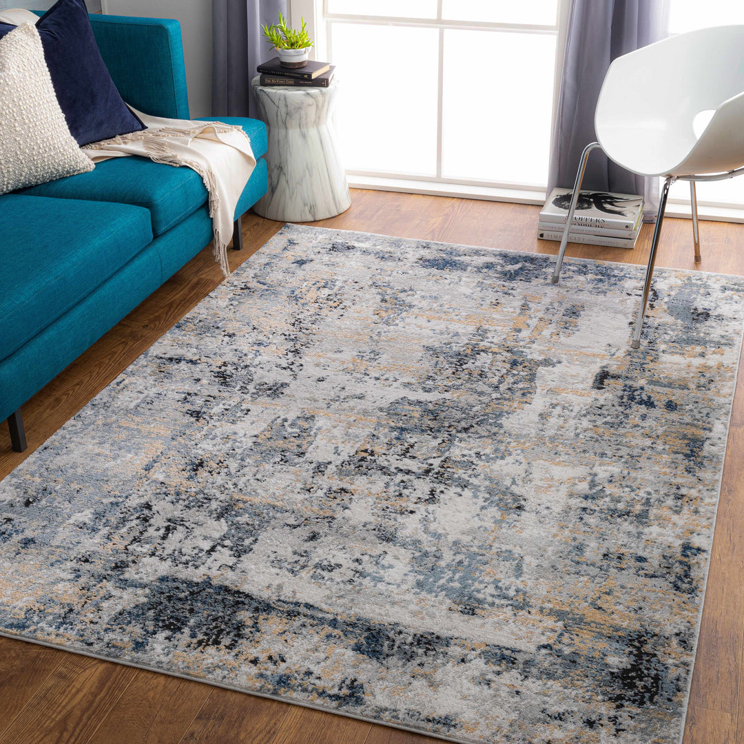 Delph Gray And Blue Modern Abstract Design Area Rug