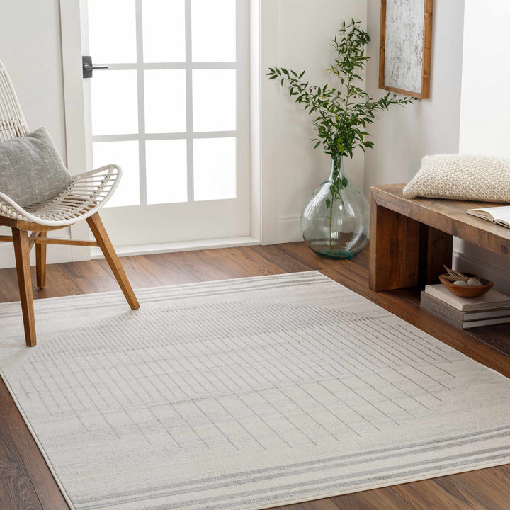 Dung Contemporary Geometrical Gray And Ivory Rug