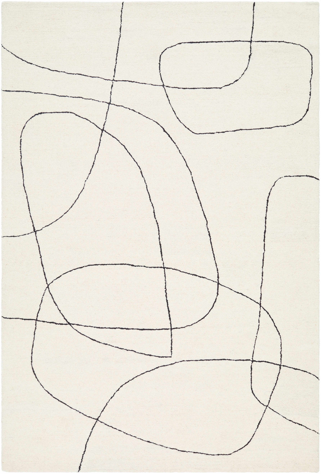 Deniz Contemporary Style Ivory And Black Wool Rug
