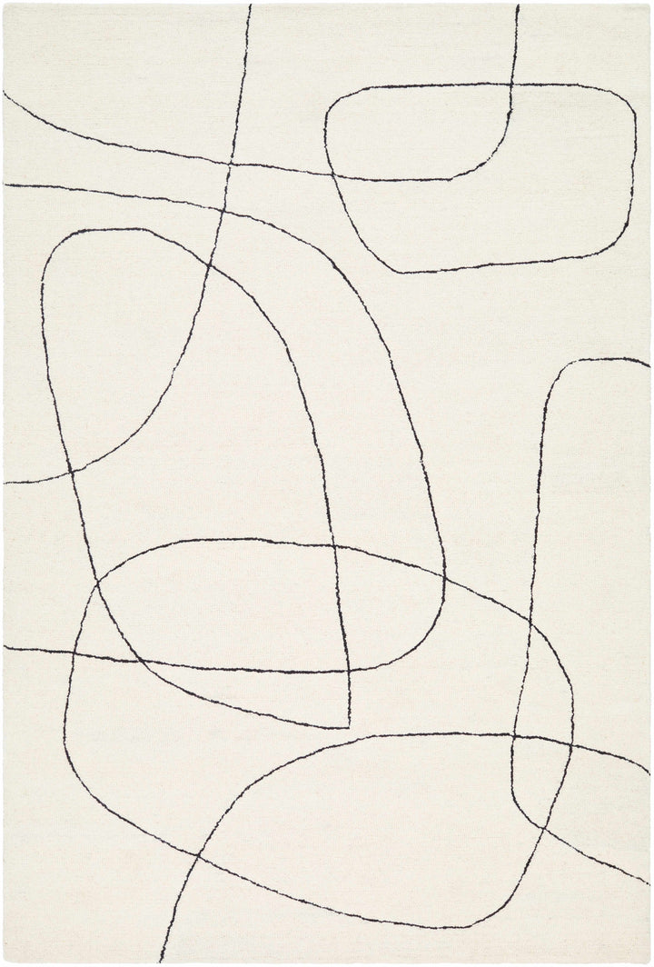 Deniz Contemporary Style Ivory And Black Wool Rug
