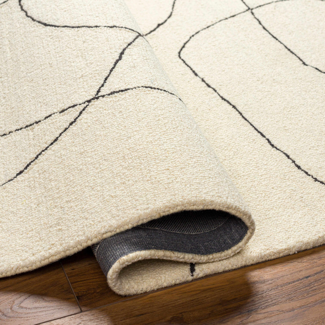 Deniz Contemporary Style Ivory And Black Wool Rug