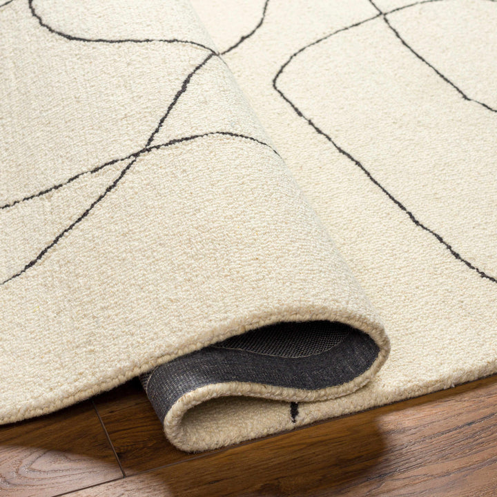 Deniz Contemporary Style Ivory And Black Wool Rug
