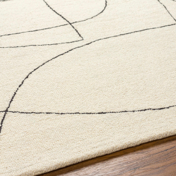 Deniz Contemporary Style Ivory And Black Wool Rug