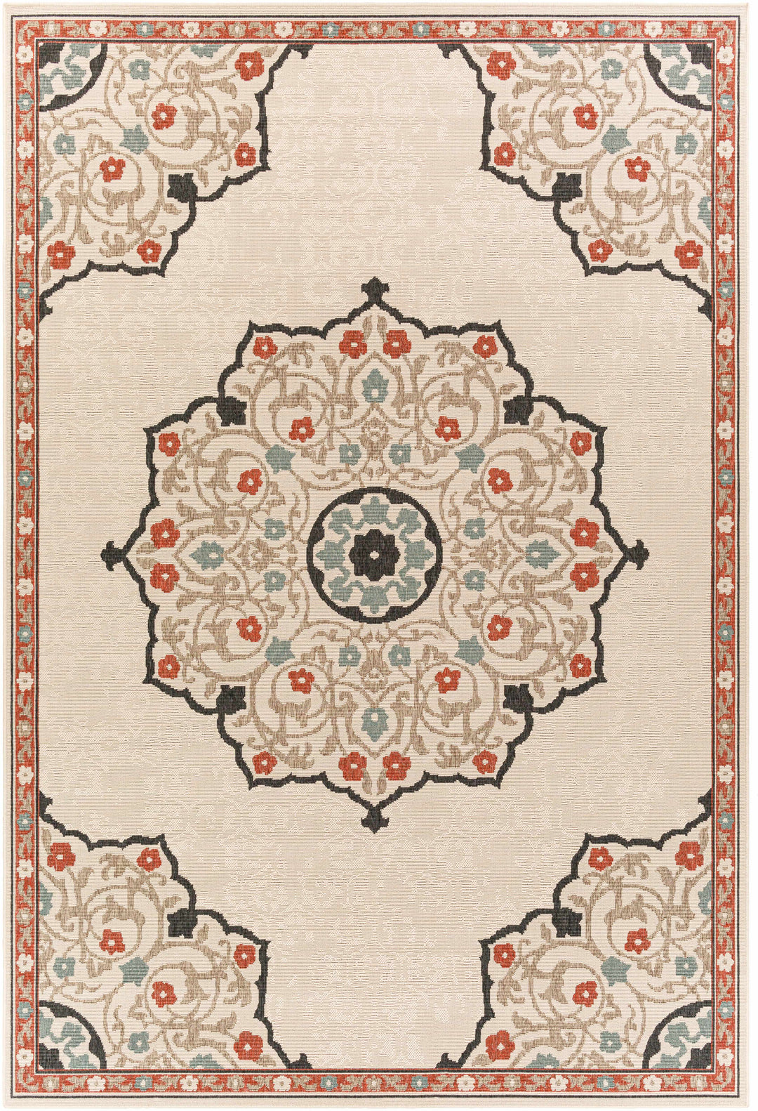 Dolomite Traditional Style Beige and Rust Outdoor Area Rug