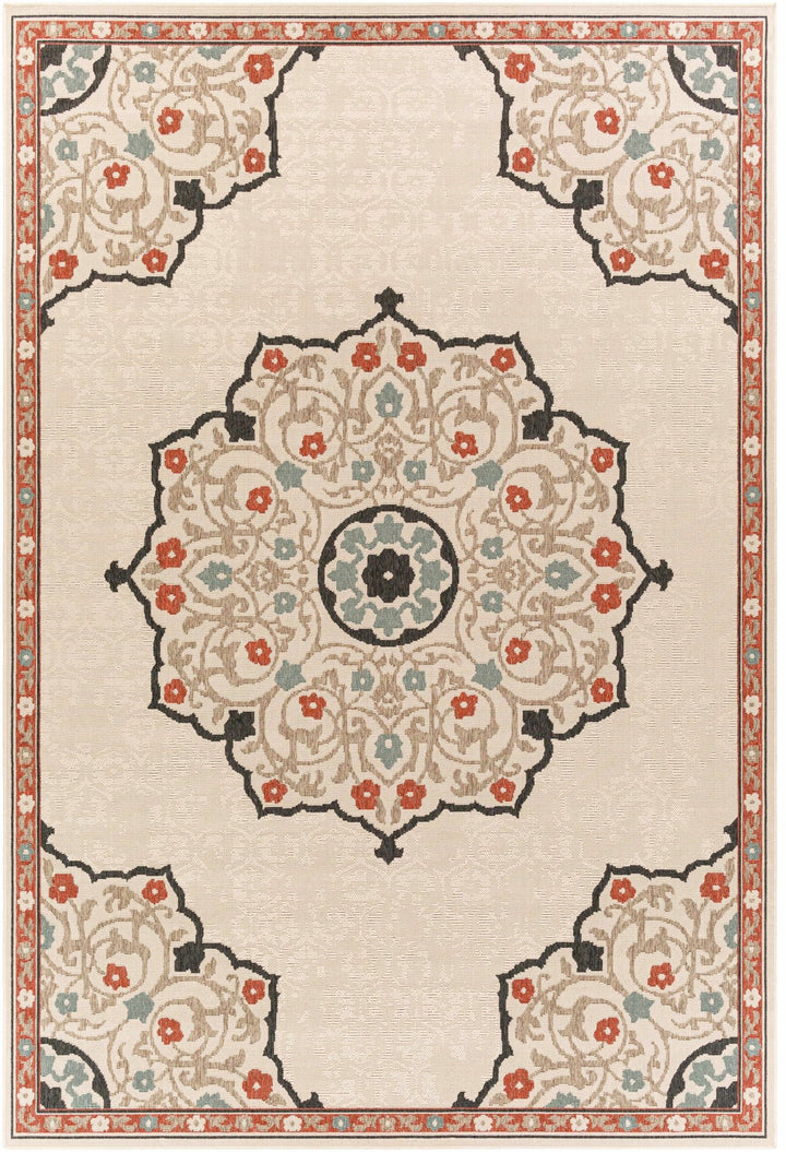 Dolomite Traditional Style Beige and Rust Outdoor Area Rug - The Rug Decor