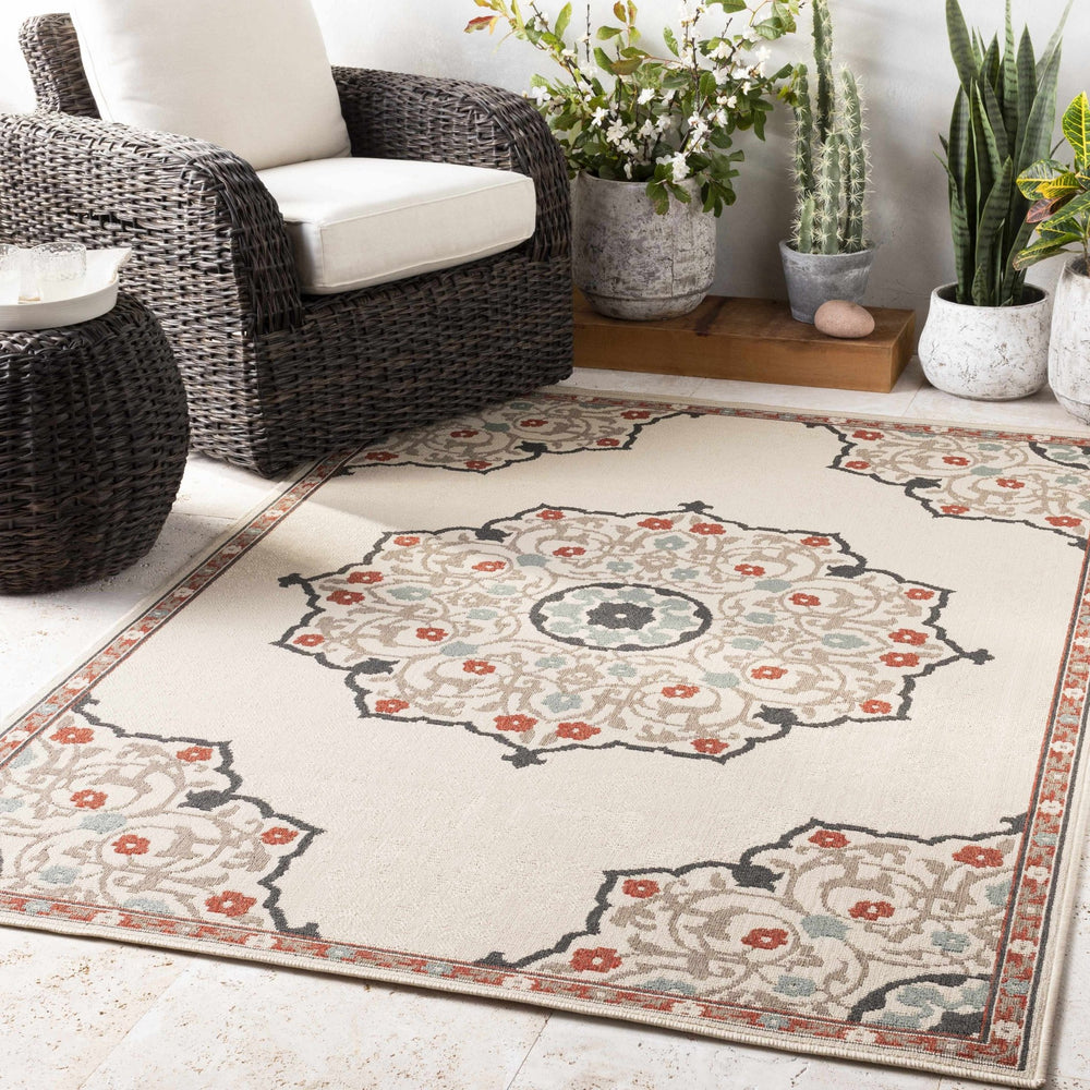 Dolomite Traditional Style Beige and Rust Outdoor Area Rug - The Rug Decor