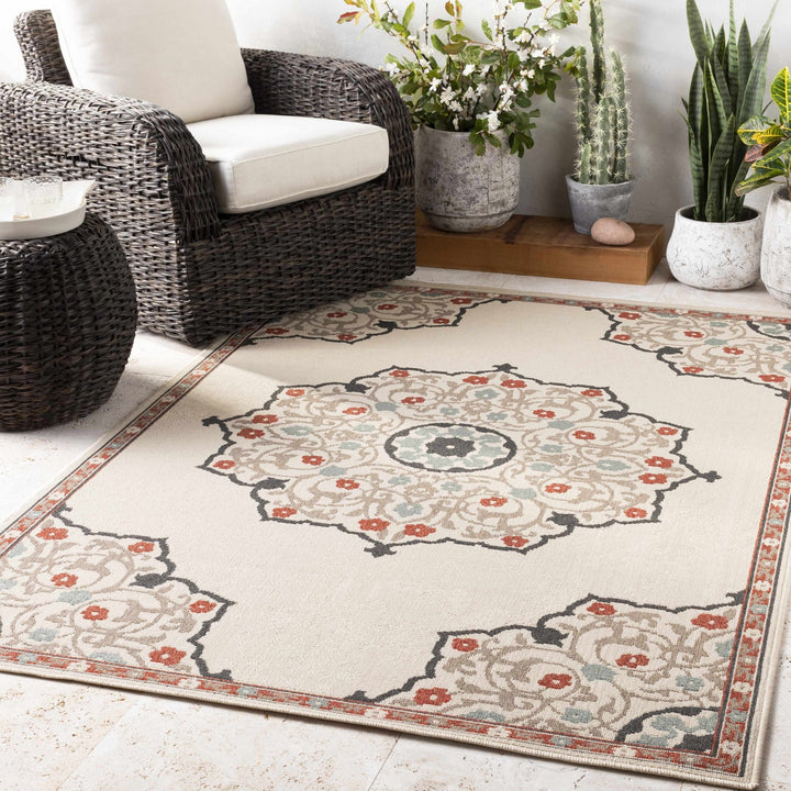 Dolomite Traditional Style Beige and Rust Outdoor Area Rug - The Rug Decor