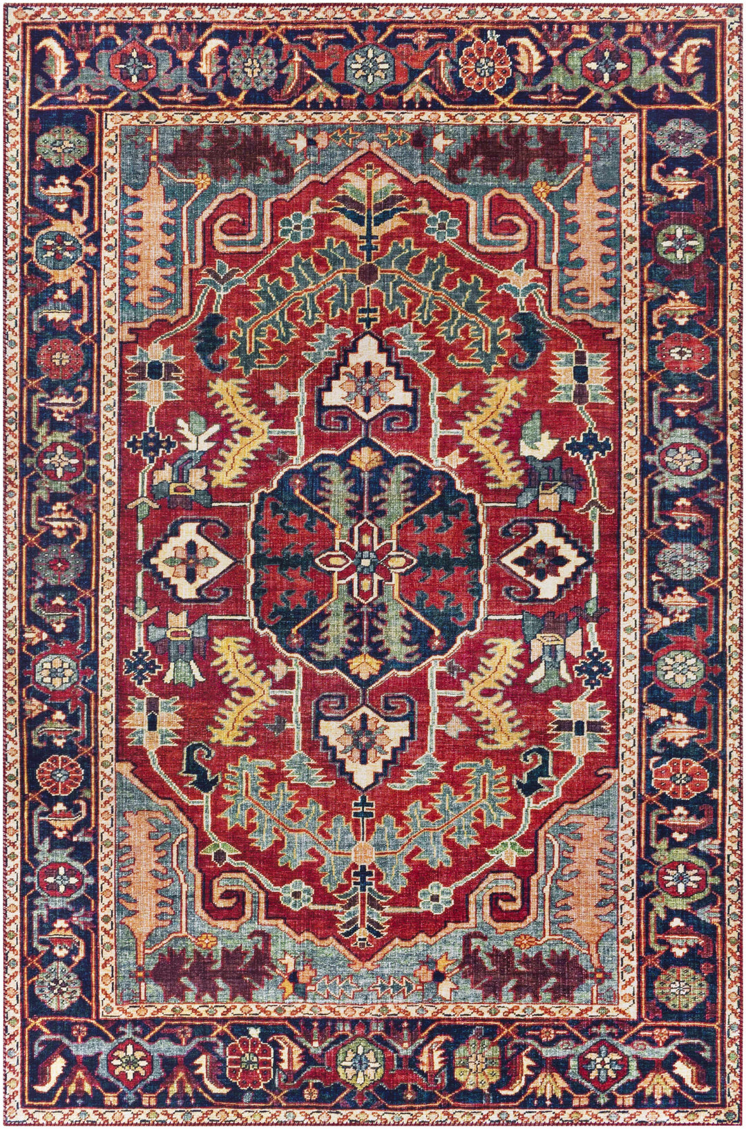 Dorcas Traditional Medallion Design Red And Blue Area Rug