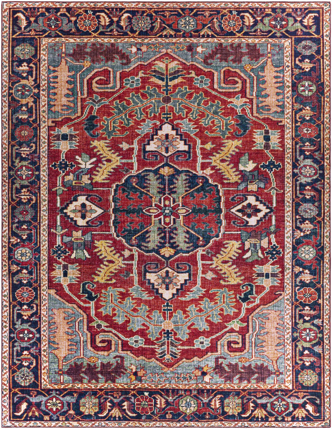 Dorcas Traditional Medallion Design Red And Blue Area Rug