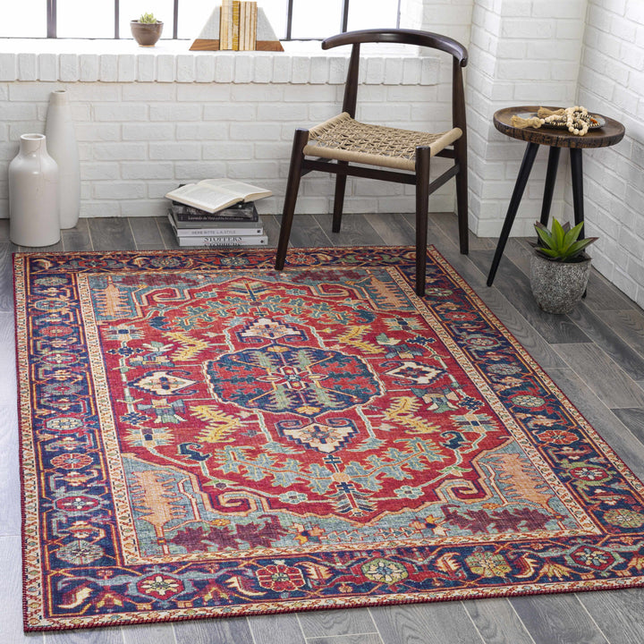 Dorcas Traditional Medallion Design Red And Blue Area Rug