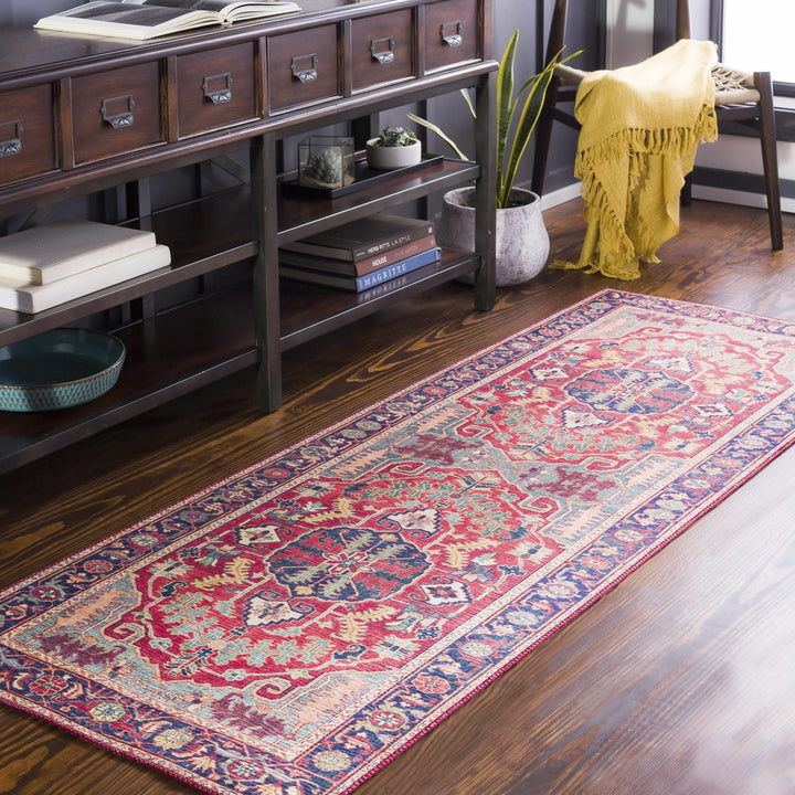 Dorcas Traditional Medallion Design Red And Blue Area Rug