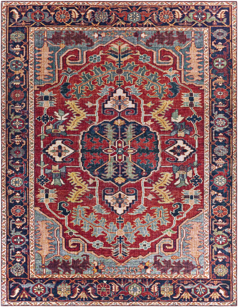 Dorcas Traditional Medallion Design Red And Blue Area Rug - The Rug Decor