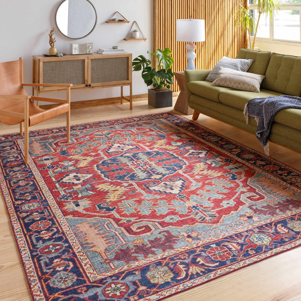 Dorcas Traditional Medallion Design Red And Blue Area Rug - The Rug Decor