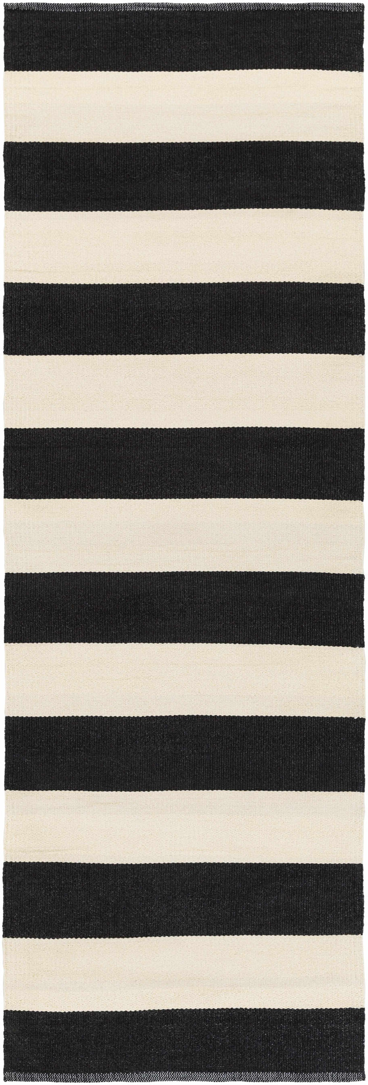 Douds Modern Stripe Design Black And Ivory Area Rug