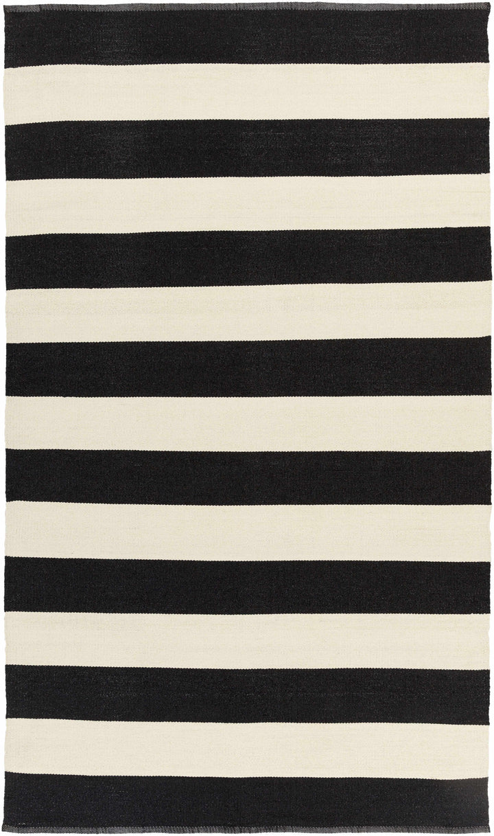 Douds Modern Stripe Design Black And Ivory Area Rug
