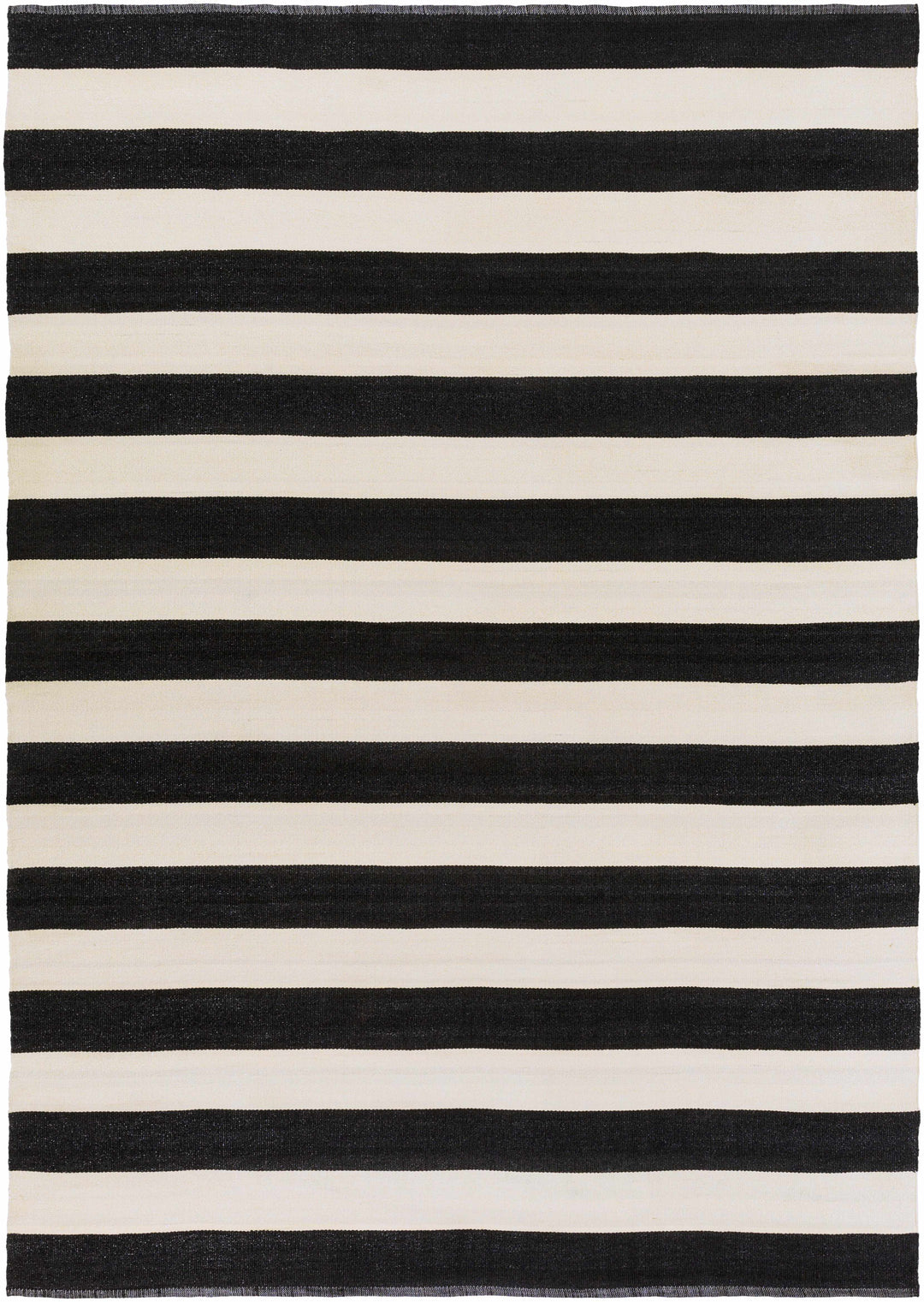 Douds Modern Stripe Design Black And Ivory Area Rug