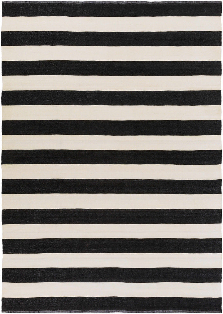 Douds Modern Stripe Design Black And Ivory Area Rug