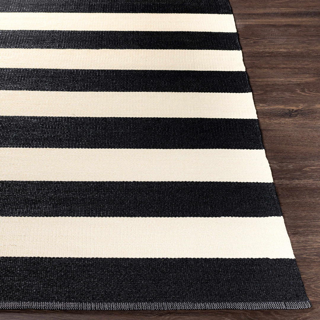 Douds Modern Stripe Design Black And Ivory Area Rug