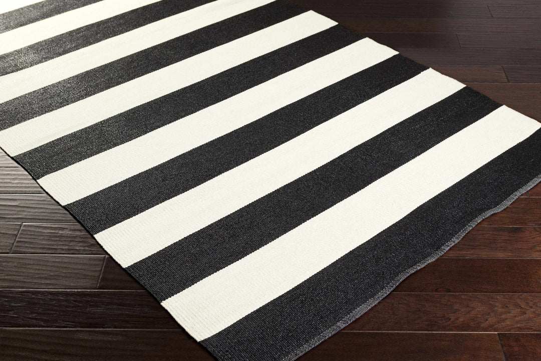 Douds Modern Stripe Design Black And Ivory Area Rug - The Rug Decor