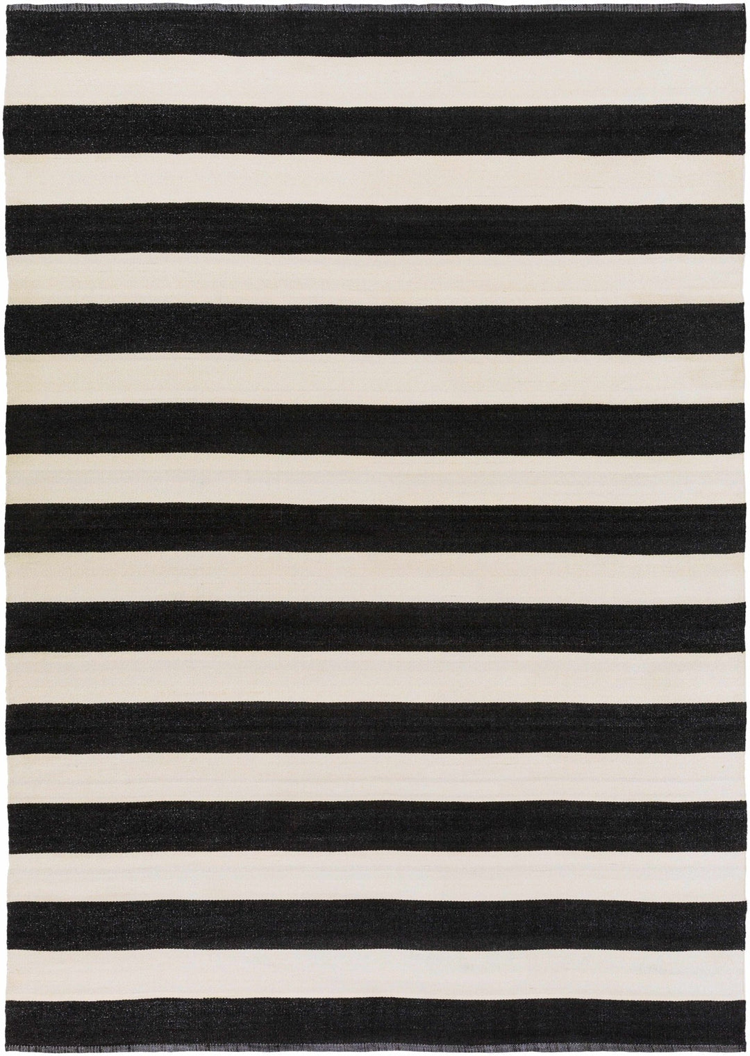 Douds Modern Stripe Design Black And Ivory Area Rug - The Rug Decor
