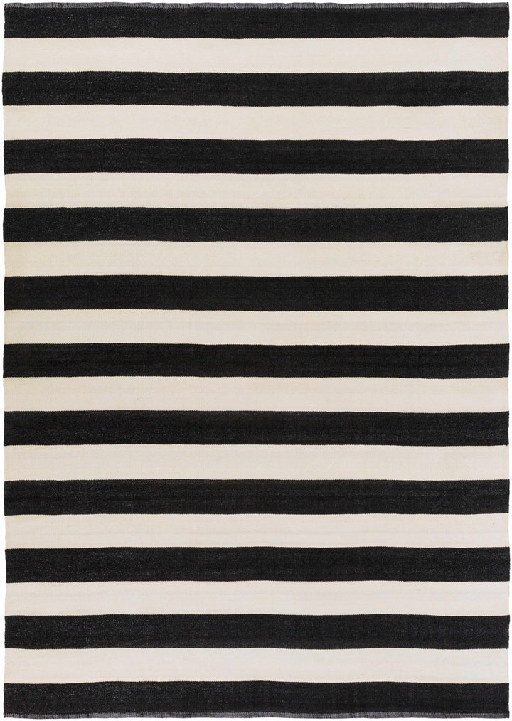 Douds Modern Stripe Design Black And Ivory Area Rug - The Rug Decor