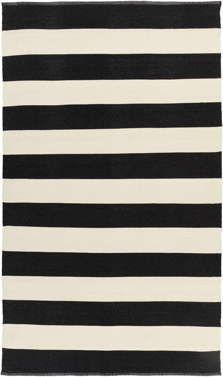 Douds Modern Stripe Design Black And Ivory Area Rug - The Rug Decor