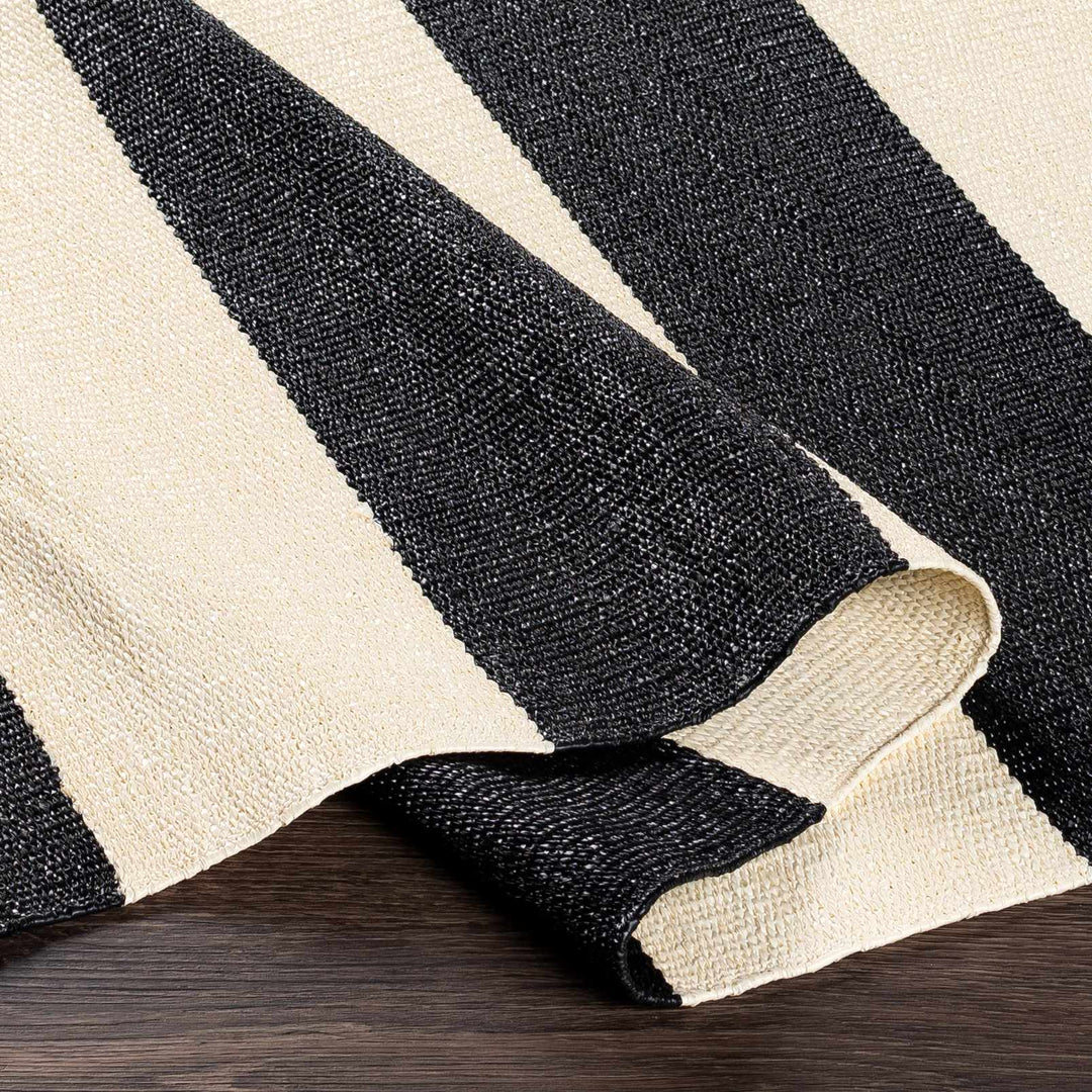 Douds Modern Stripe Design Black And Ivory Area Rug - The Rug Decor