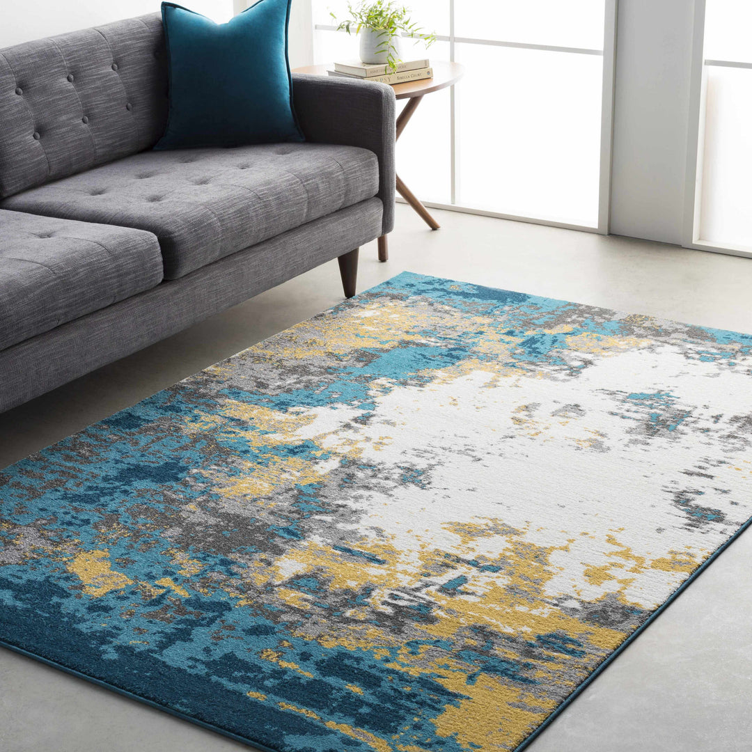 Dover Modern Abstract Design Teal And ivory Area Rug