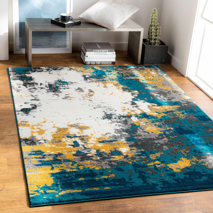 Dover Modern Abstract Design Teal And ivory Area Rug