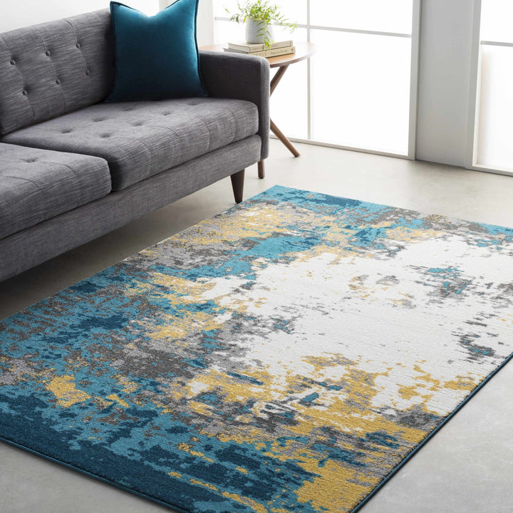 Dover Modern Abstract Design Teal And ivory Area Rug - The Rug Decor