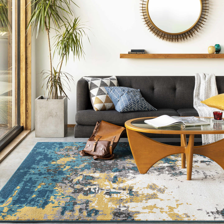 Dover Modern Abstract Design Teal And ivory Area Rug